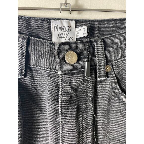 PRINCESS POLLY JEANS 4 BLACK FADED ZAIDEN STRAIGHT LEG MOM TAPERED CHEWED HEMS - Picture 3 of 9